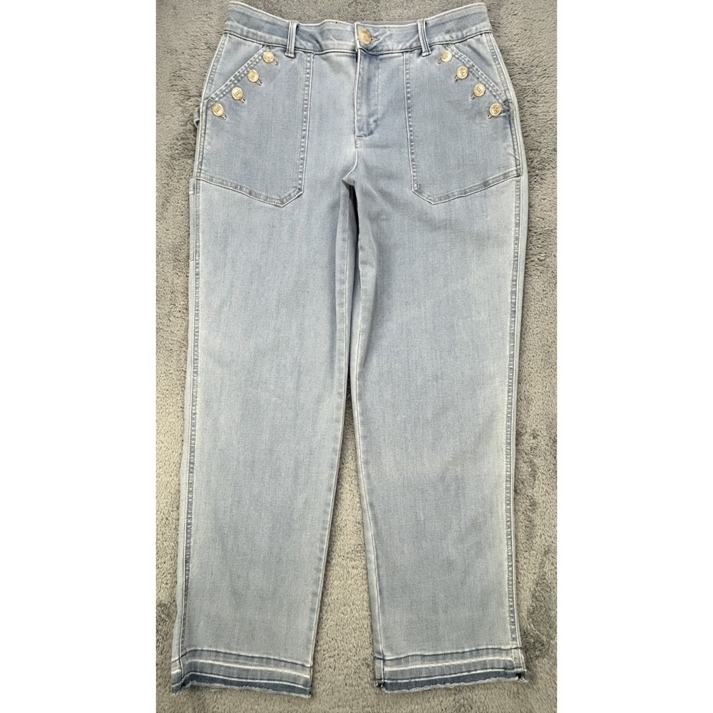 Democracy Jean Womens 12 Blue AB Solution High Rise Patch Pocket Utility‎ 32x27